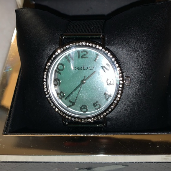 🎅 BEBE Black / Silver Watch Rhinestone Bezel NIB - Picture 11 of 12